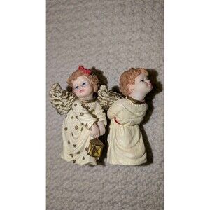 2 KISSING CHERUB ANGEL / RESIN SCULPTURES / 6" / FIGURINES / HOME OFFICE DECOR